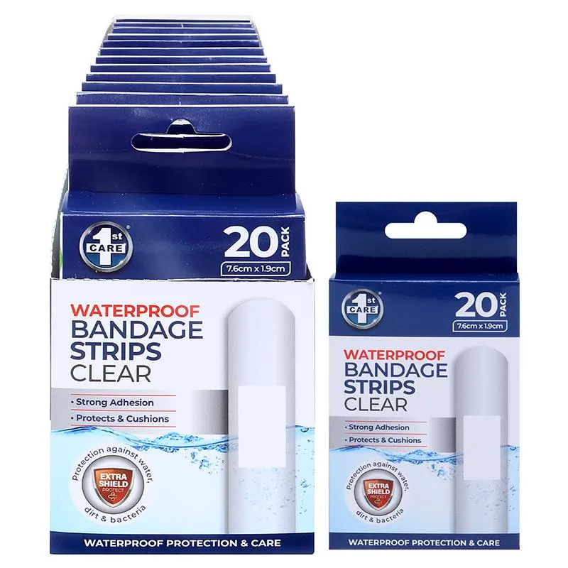 [130443] 1st Care Bandage Strips Waterproof Clear 7.6cm x 1.9cm 20pk - Plastic (PE)