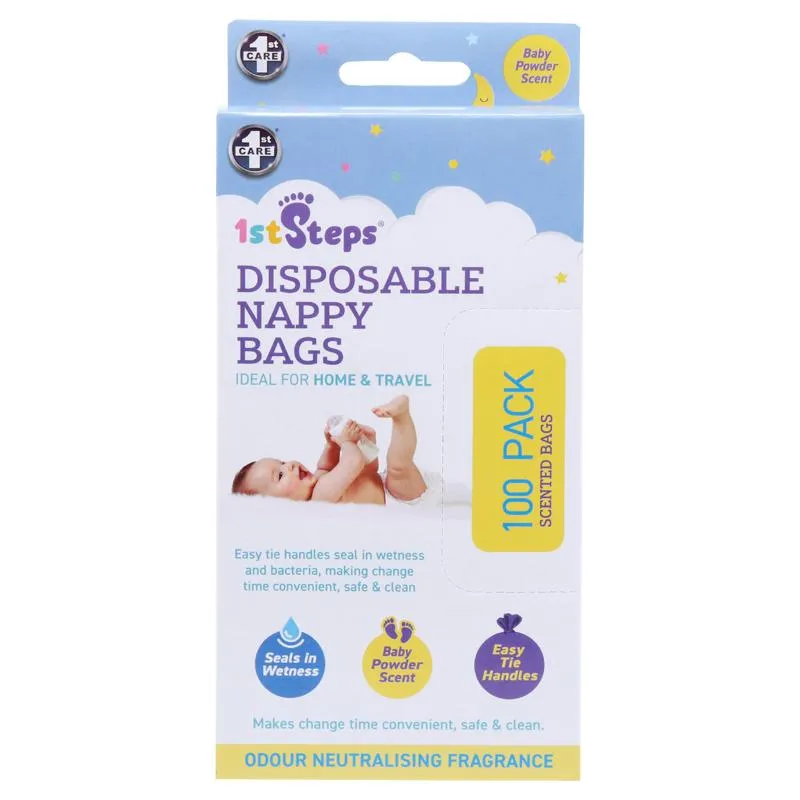 1st Care Nappy Bag Disposable 100pc 17cm x 34cm Baby Powder Scented