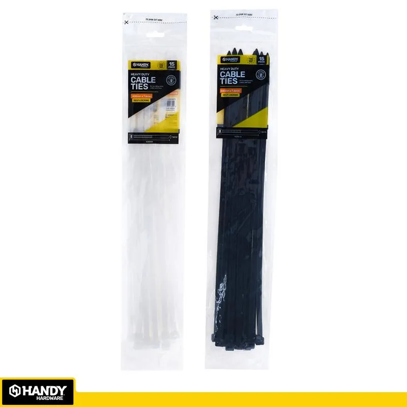 Handy Cable Ties Black & Clear Assorted In Carton 400mm x 7.6mm 15pc