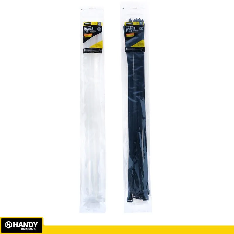 Handy Cable Ties Black & Clear Assorted In Carton Extra Wide Heavy Duty 600mm x 12mm 10pc