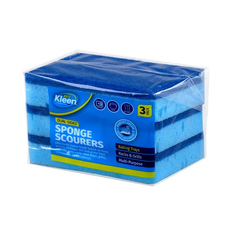 Kleen Angled Sponge with Top Scourer 3pk - 11.5cm x 7cm x 2.5cm