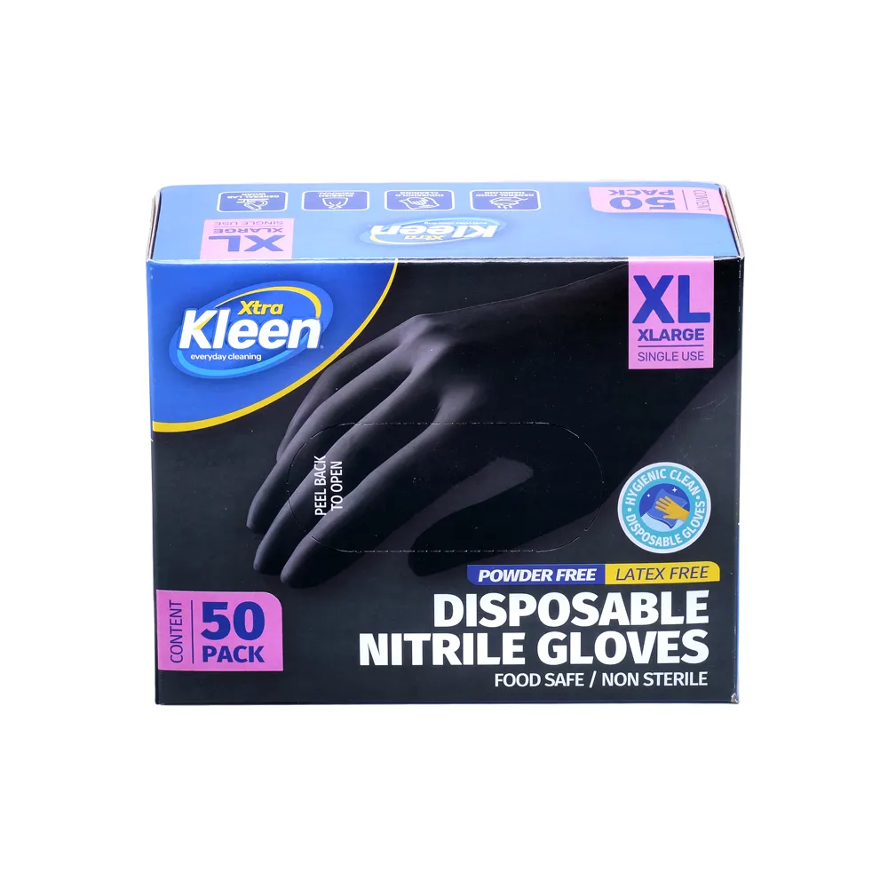 [276127] Kleen Gloves Powder Free Disposable - Nitrile - Black - XLarge 50pk (Length 245mm x Palm Width 110mm x Thickness 0.10mm)