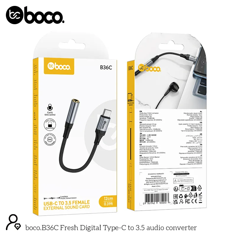 [B36C] boco. B36C Digital Type-C to 3.5 Audio Converter Black