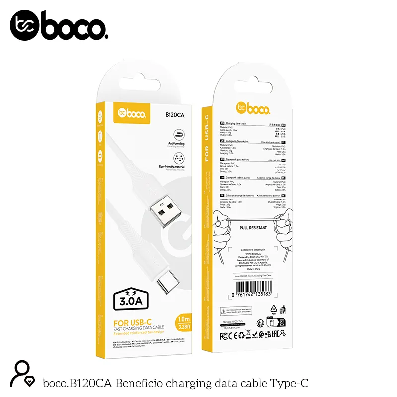 [B120CA] boco. B120CA Type C Charging Data Cable White