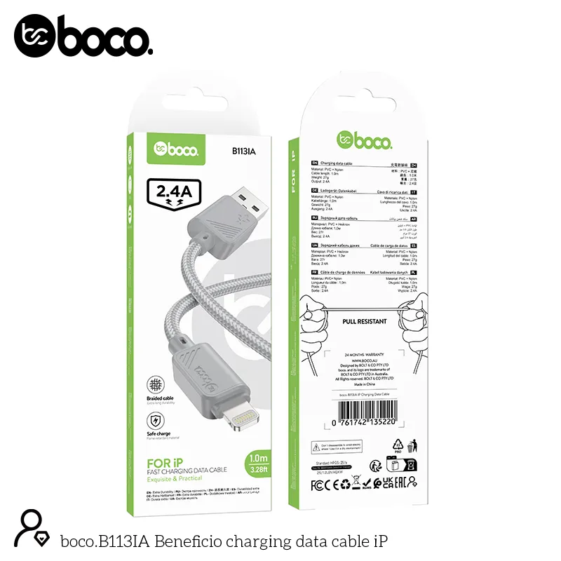 [B113IA] boco. B113IA IP Charging Data Cable Gray