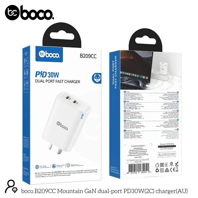 [B209CC] boco. B209C Type C Dual Port PD30W Wall Charger White