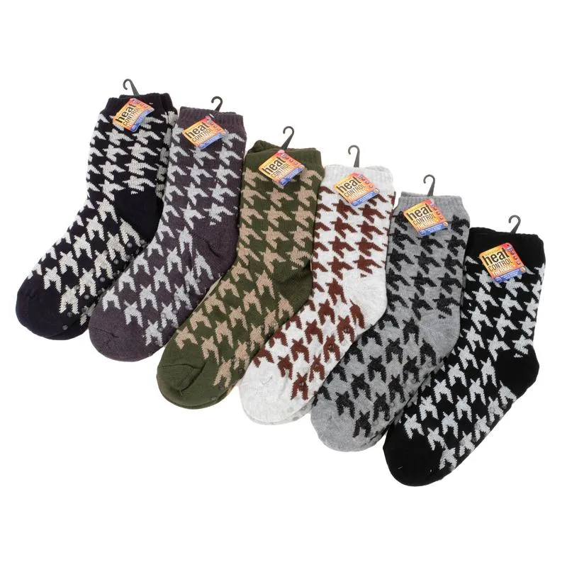[271313] Socks Mens Heat Control Extra Thick Sherpa Lined Anti-Slip Crew Cut Pattern 6 Assorted Colours