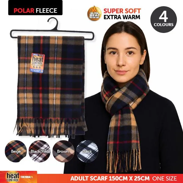 [325429] Scarf Adults Polar Fleece 150cm x 25cm Tartan 4 Assorted Colours
