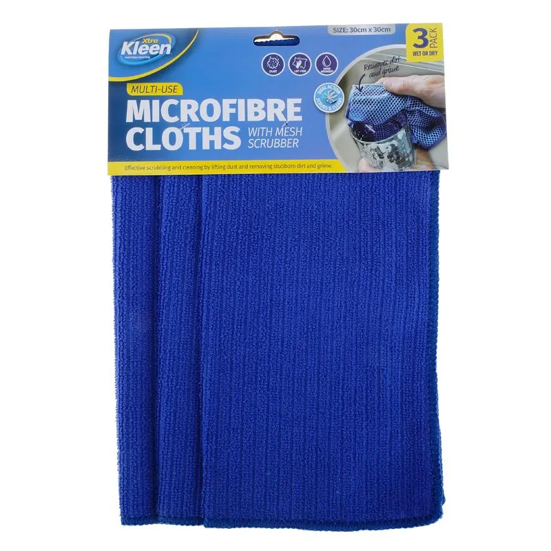 [264100] Kleen Microfibre Cleaning Cloth Grid Design 30cm x 30cm 3pk